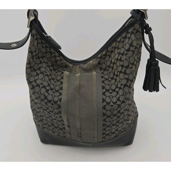 Coach Legacy Black Gray Signature Logo Purse Jacquard Duffle Shoulder Bag Tass - Picture 2 of 16